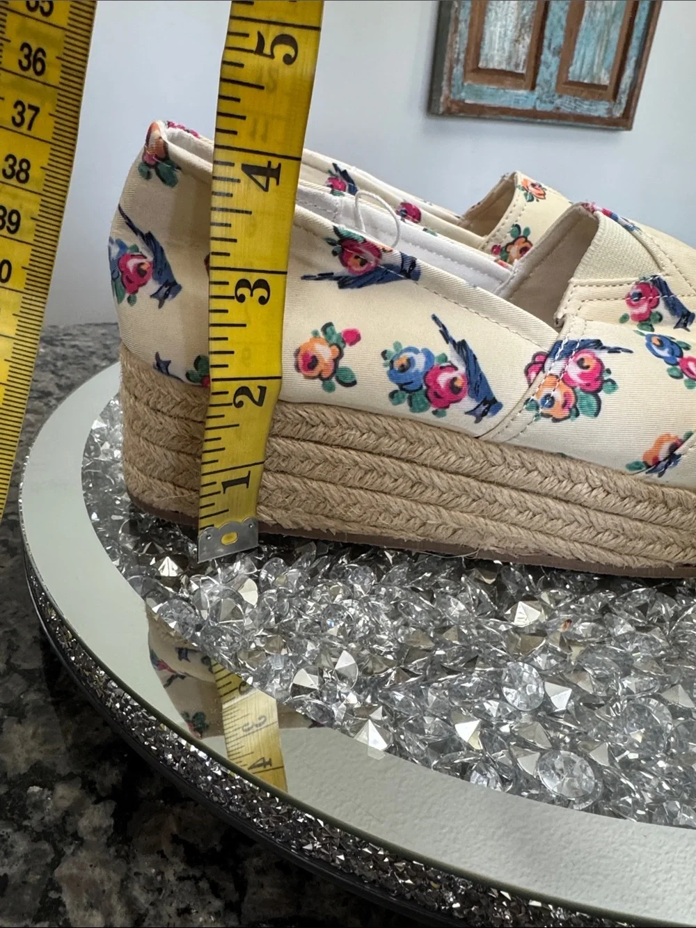 American Eagle Outfitters Cream Floral Espadrille Wedge Slip-On